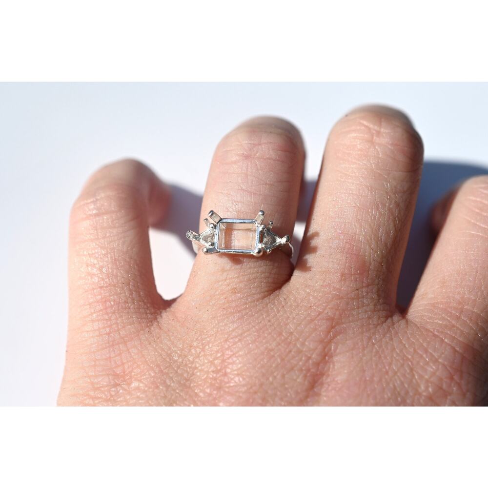 10x8mm, 5x5mm 1pcs ring setting three stone ring band without stone blank ring